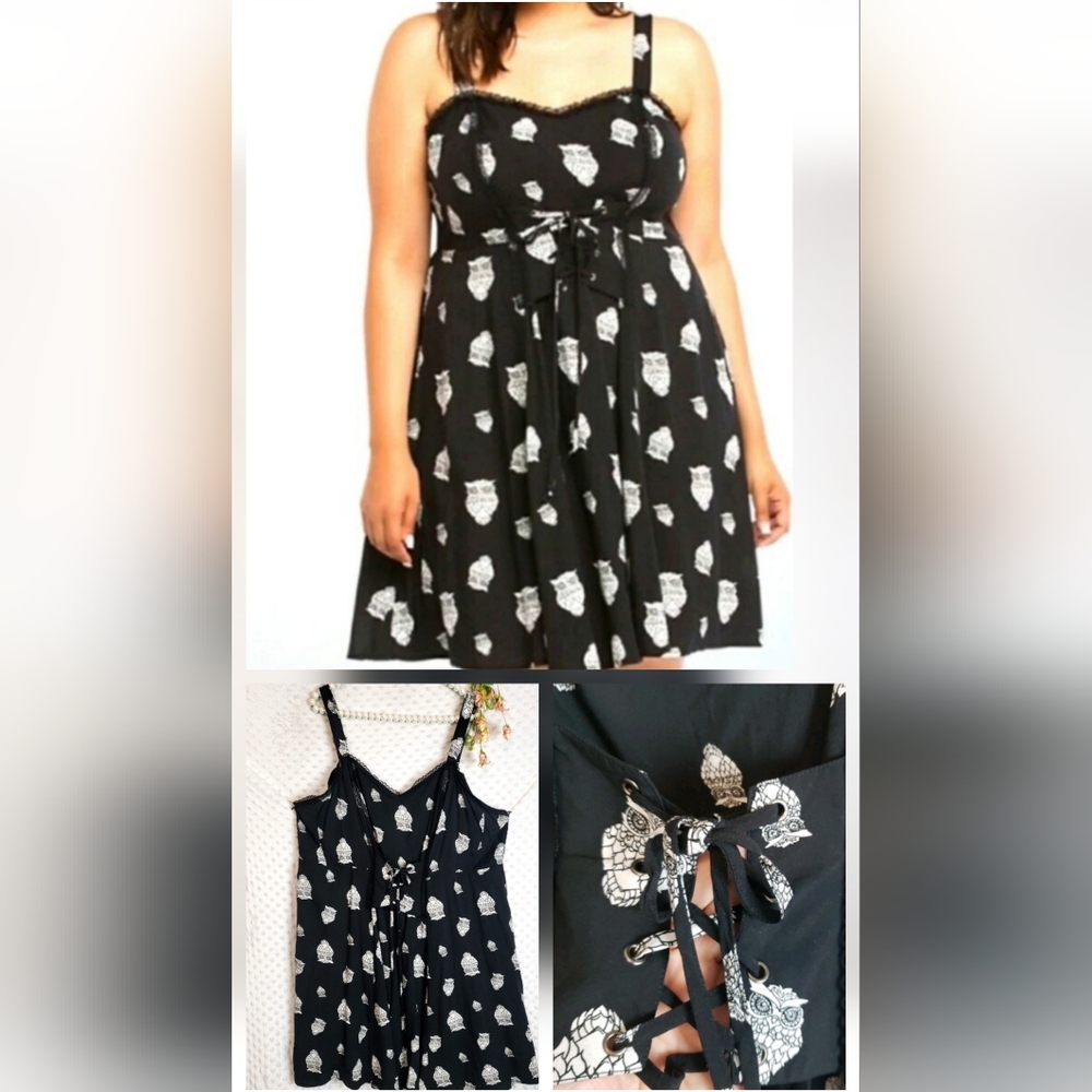 Tripp NYC Black Dress Owl Print Witchy Whimsigoth Plus Size 2X Vintage Fairycore